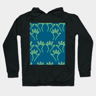 Cave Hands Anew Yellow-Green on Dark Electric Blue 5748 Hoodie